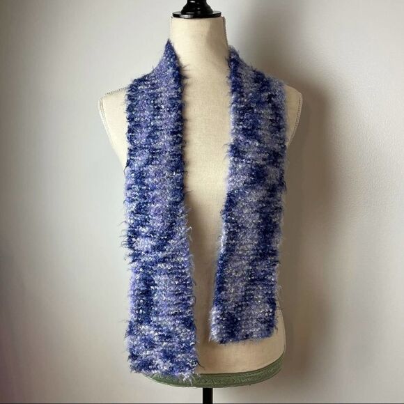 Blue Tie Dye Handmade knitted sequin Scarf one size chunky ultra soft - Picture 5 of 7